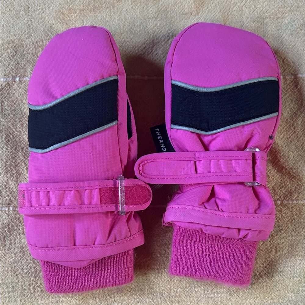 Vibrant Pink Kids Mittens with Adjustable Straps